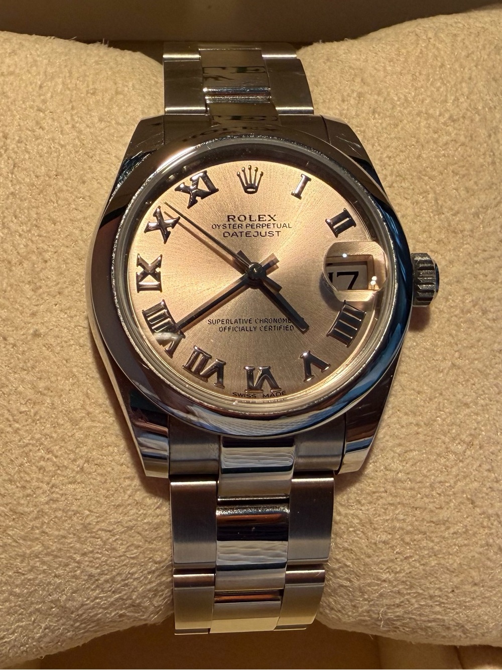Rolex datejust 31, pink Roman , oyster bracelet, steel